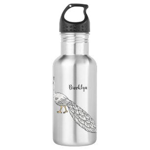 Bouteille D'eau Illustration d'oiseau de paon blanc