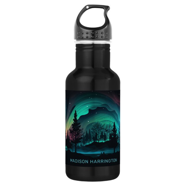 Bouteille D'eau Illustration du nom personnalisé Aurora Borealis (Devant)