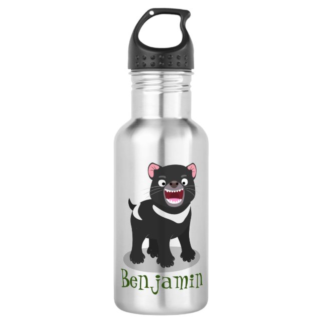 Bouteille D'eau Illustration d'un diable de Tasmanie affamé (Devant)