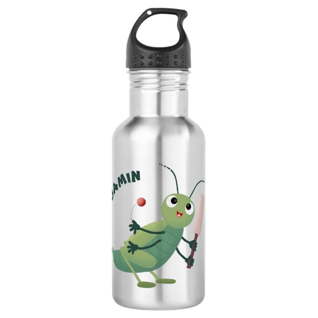 Bouteille D'eau Illustration d'un insecte du cricket vert mou (Devant)