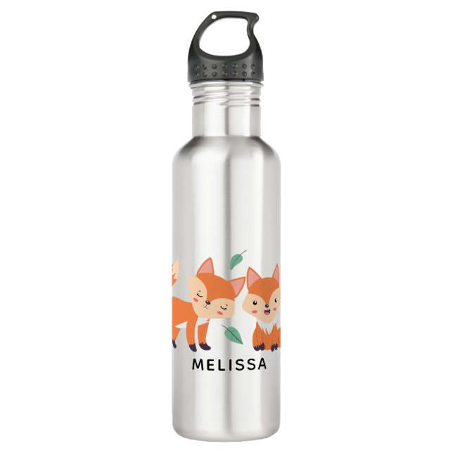 Bouteille D'eau Illustration graphique des renards orange mignons (Devant)