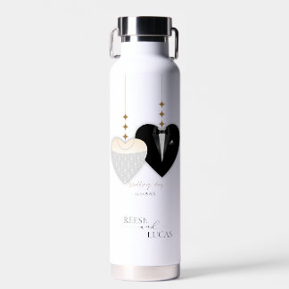 Bouteille D'eau Illustration noire blanche moderne coeur mariage