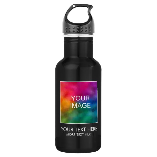 Bouteille D'eau Image Personnalisable Et Modèle De Texte Noir (Devant)