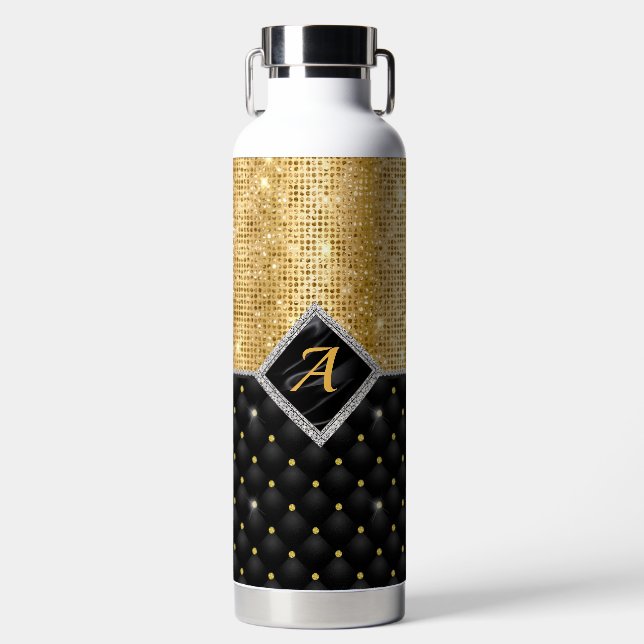 Bouteille D'eau Impression stylisée Crystal Gold diamant noir mono (Avant)