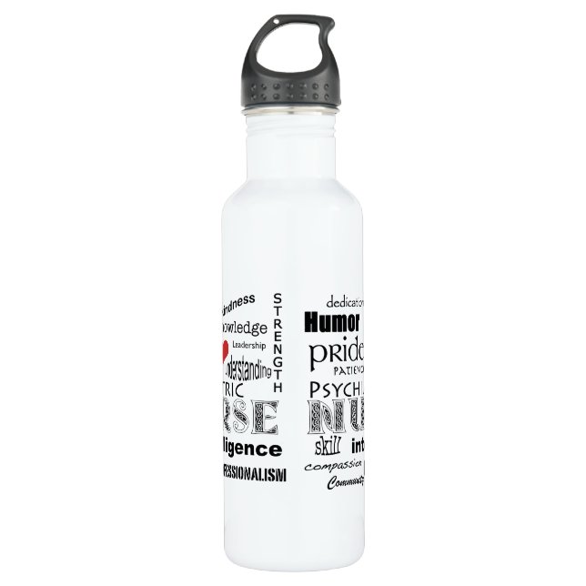 Bouteille D'eau Infirmière-Attributs psychiatriques/coeur rouge (Devant)