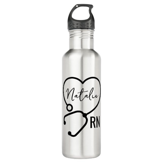 Bouteille D'eau Infirmière personnalisée minimale Nom Stethoscope  (Devant)