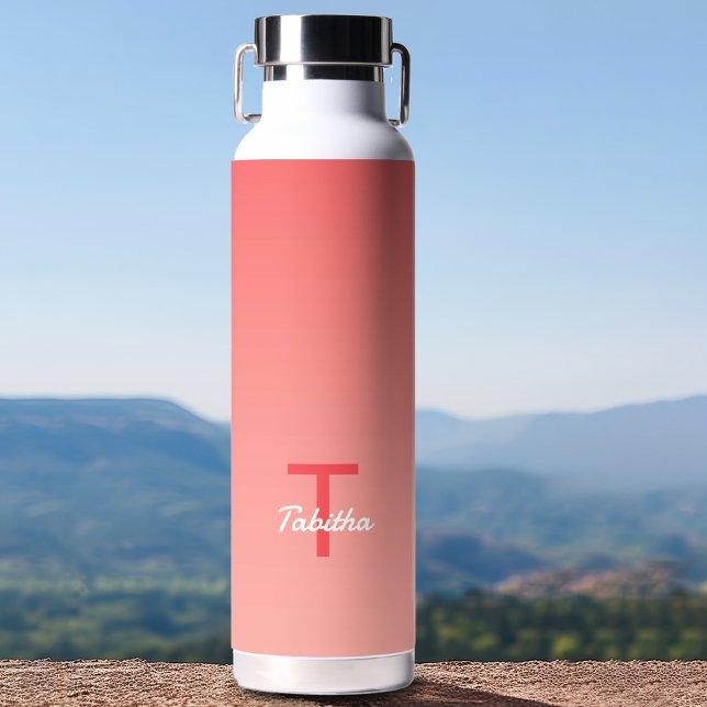 Bouteille D'eau Initiales monogrammes Nom Script Dégradé Rouge Bla (Créateur téléchargé)