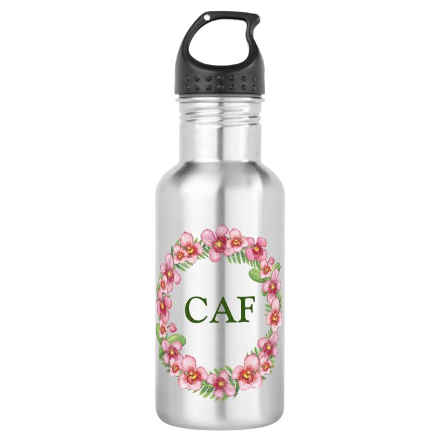 Bouteille D'eau Initiales Monogrammes Rose Vert Floral Fille tenda (Devant)