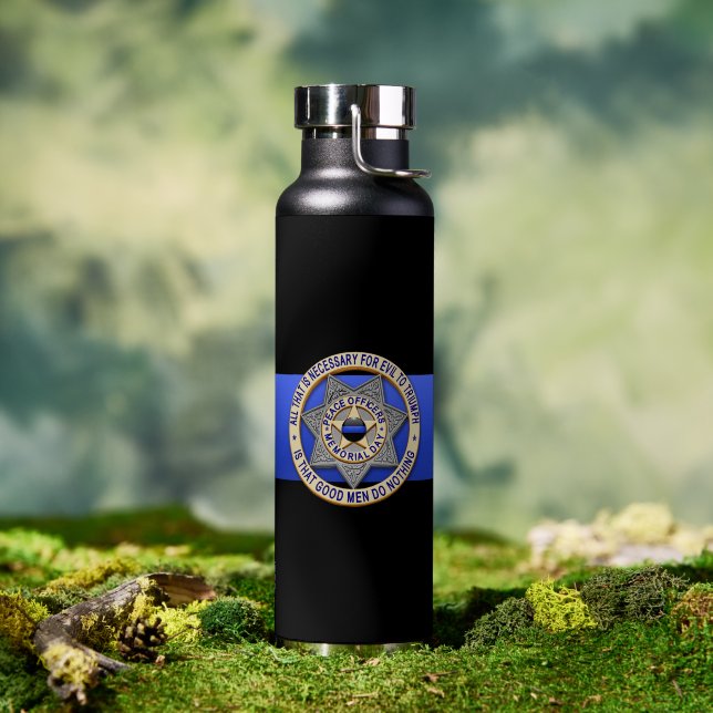 Bouteille D'eau Insigne de ligne bleue mince (Extérieur)