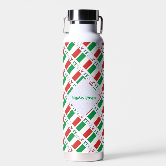 Bouteille D'eau Italie - Drapeau italien - Personnalisation verte (Avant)