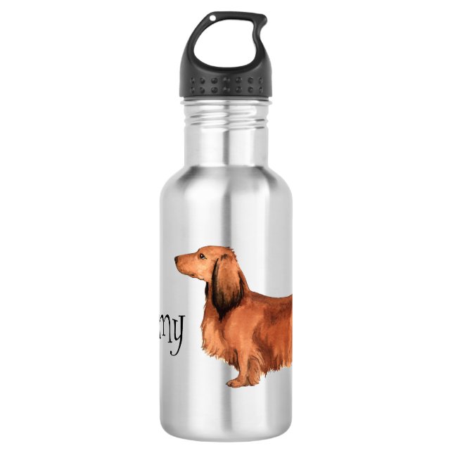 Bouteille D'eau J'aime mon Dachshund aux cheveux longs (Devant)