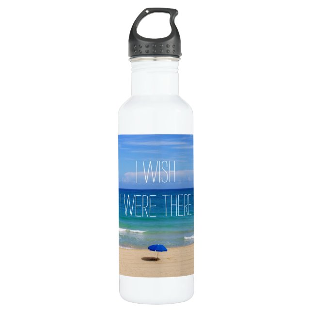 Bouteille D'eau J'Aimerais Être Là - Parapluie De Plage Bleue (Devant)
