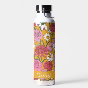 Bouteille D'eau Jardin Floral Boho Jaune Nom Personnalisé
