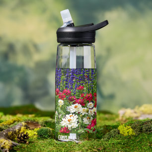 Bouteille D'eau Jardin Floral Zinnia et Salvia Bleue