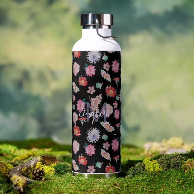 Bouteille D'eau Jardin rose noir moderne Floral (Café)