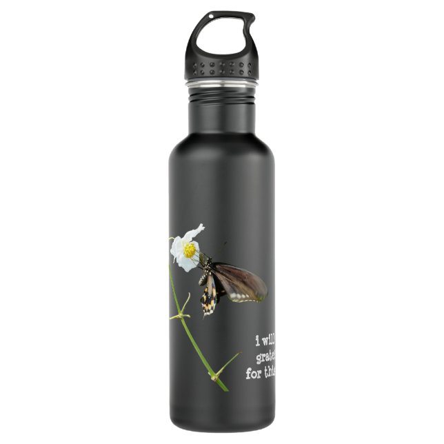 Bouteille D'eau je serai reconnaissant pour ce jour, papillon (Devant)
