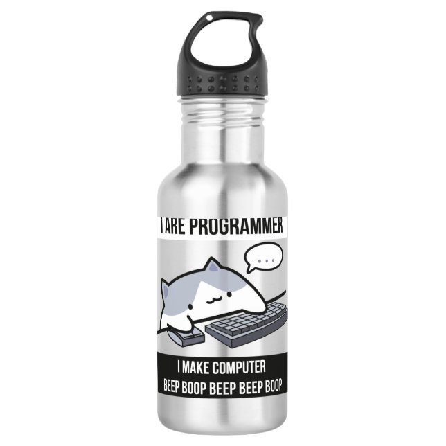 Bouteille D'eau Je suis programmeur (programmeur chat) (Devant)