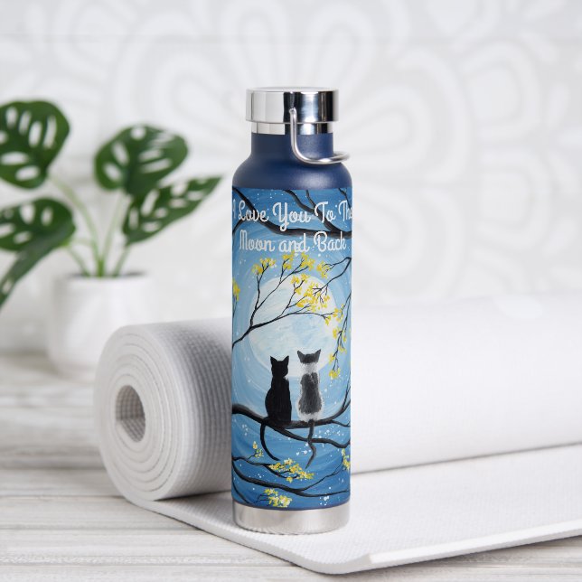 Bouteille D'eau Je t'aime à la lune et le chat arrière (Yoga)