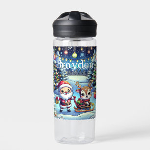 Bouteille D'eau Joli Cartoon Père Noël et Reindeer Noël