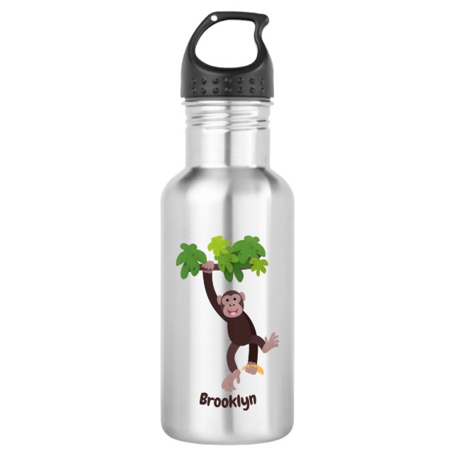 Bouteille D'eau Joli chimpanzé dans la jungle suspendu dessin anim (Devant)