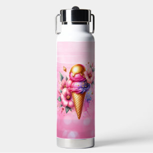 Bouteille D'eau Joli cône de crème glacée rose et or personnalisé