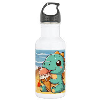 Bouteille D'eau Joli dinosaure mangeant une glace à la plage