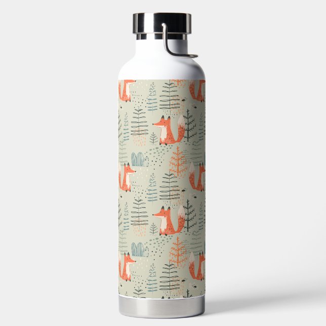 Bouteille D'eau Joli Doodle Fox Forest Motif de bois (Droite)