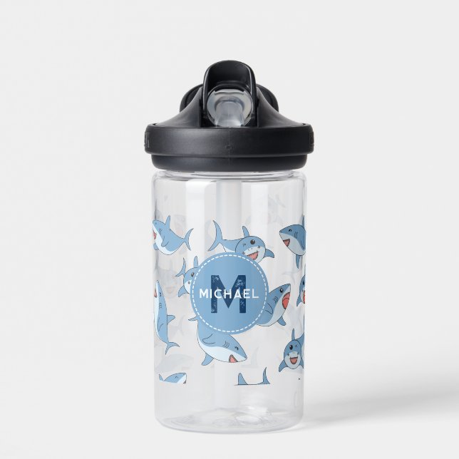 Bouteille D'eau Joli grand requin blanc Motif Océan Monogramme (Avant)