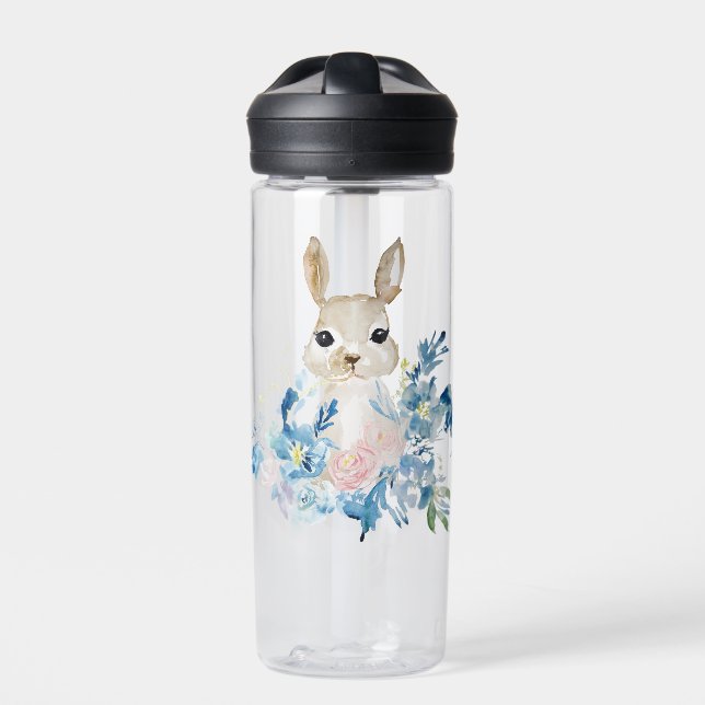 Bouteille D'eau Joli lapin avec fleurs d'aquarelle (Extérieur)