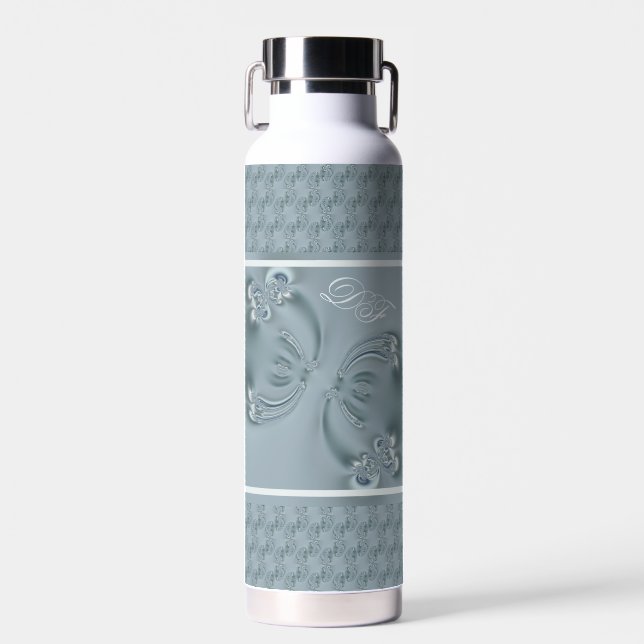 Bouteille D'eau Joli Monogramme Élégant Papillon ailes Turquoise (Avant)