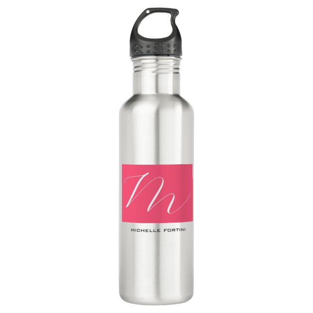 Bouteille D'eau Joli Monogramme rose blanc moderne (Devant)