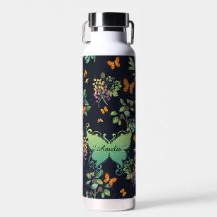 Bouteille D'eau Joli motif papillon floral sombre personnalisé