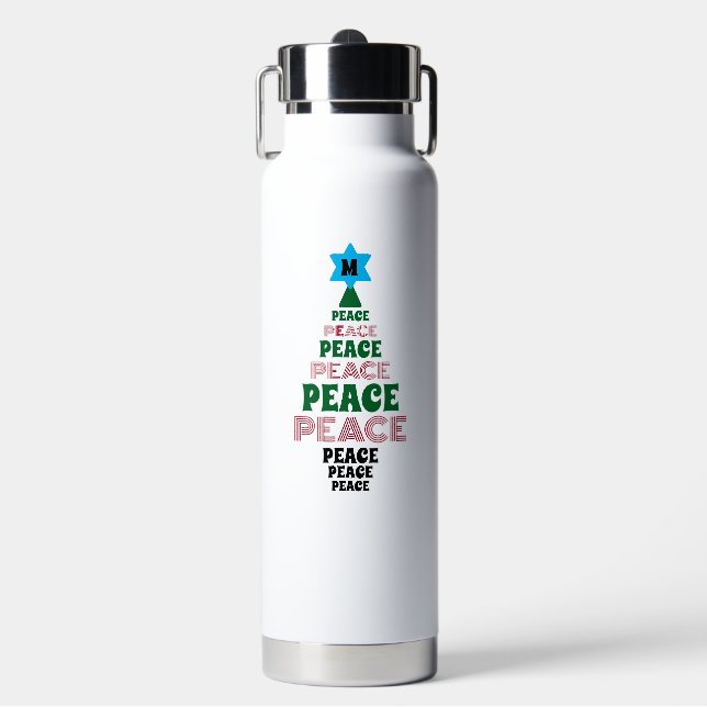 Bouteille D'eau Joli Noël Arbre de Paix Personnalisé Blanc initial (Salle de sport)