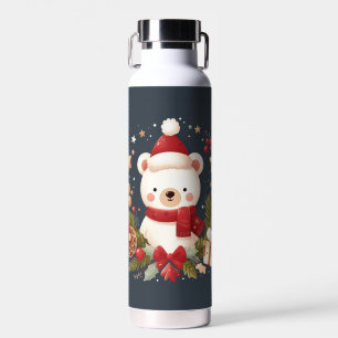 Bouteille D'eau Joli ours de Noël/d'hiver en couronne
