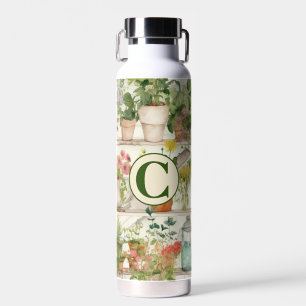 Bouteille D'eau Joli Vase Fleur Jardin Plante Aquarelle Monogramme
