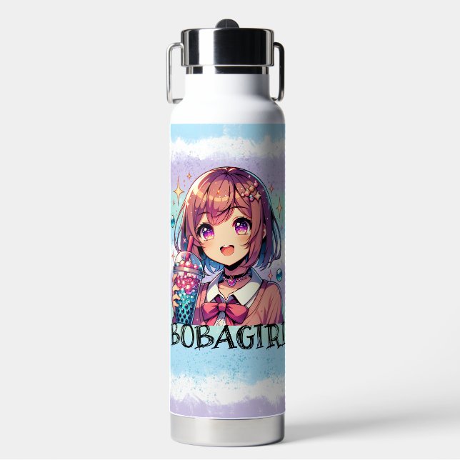 Bouteille D'eau Jolie Anime Girl tenant Bubble Tea (Salle de sport)