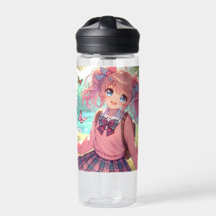 Bouteille D'eau Jolie fille Anime en Pigtails Roses