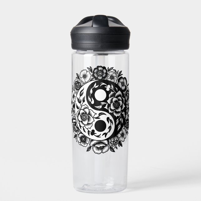 Bouteille D'eau Jolie florale noire et blanche Yin Yang Personnali (Extérieur)