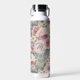 Bouteille D'eau Jolie rose Roses et Coeurs Perles Monogramme