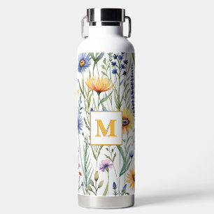 Bouteille D'eau Jolies Fleurs Sauvages Aquarelles Monogramme Flora