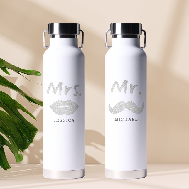 Bouteille D'eau Jolis Monsieur et Madame Moustache Lèvres Couple A (Créateur téléchargé)