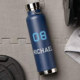 Bouteille D'eau Joueur bleu moderne Nom Jersey Numéro Sports