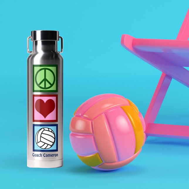 Bouteille D'eau Joueur de volley-ball très personnalisé Peace Love (Créateur téléchargé)