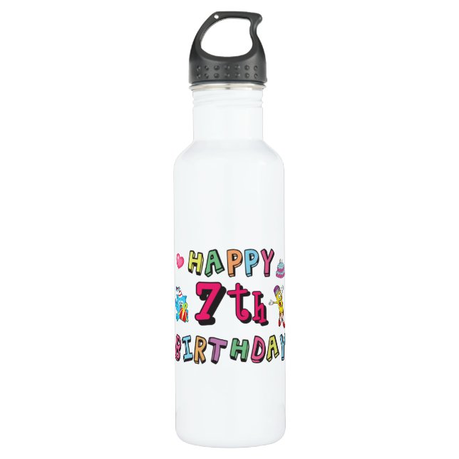 Bouteille D'eau Joyeux 7e anniversaire 7 ans souhaits (Devant)