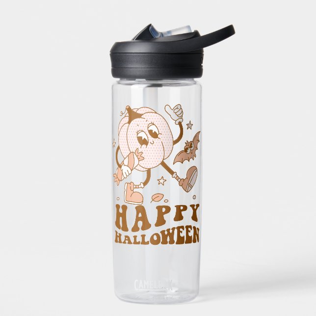Bouteille D'eau Joyeux Halloween| Citrouille de points de Polka ré (Gauche)