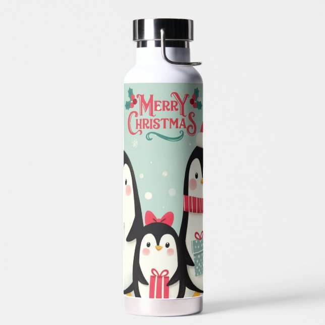 Bouteille D'eau Joyeux manchots enneigés de Noël (Gauche)