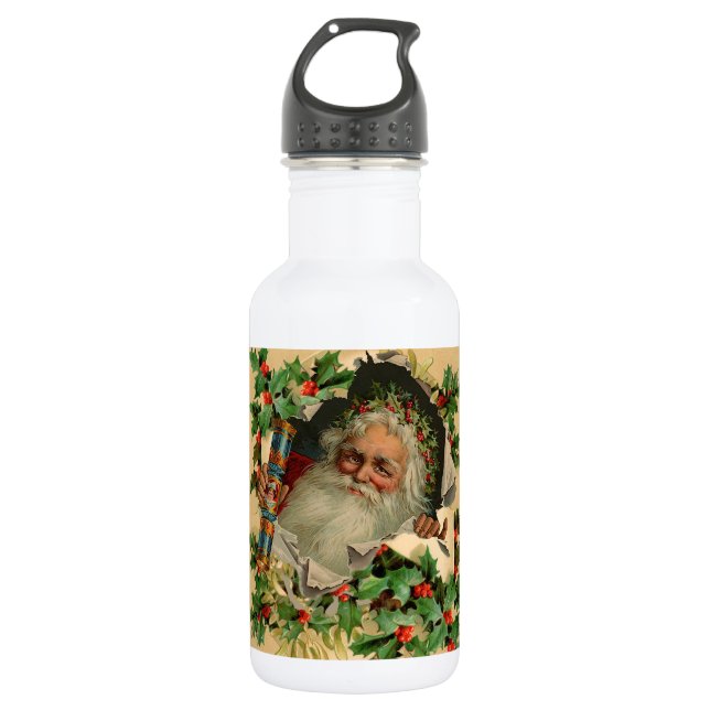 Bouteille D'eau Joyeux Noël Père Noël classique antique (Devant)