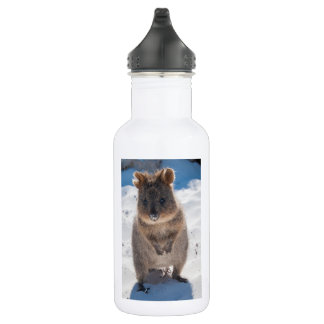 Bouteille D'eau Joyeux Quokka sur la plage en Australie, blanc