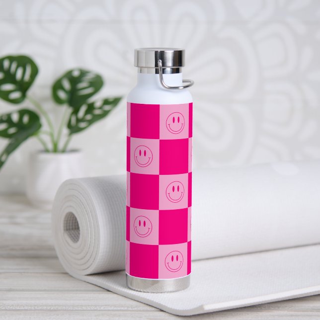 Bouteille D'eau Joyeux sourire et À damiers rose chaud élégant (Yoga)