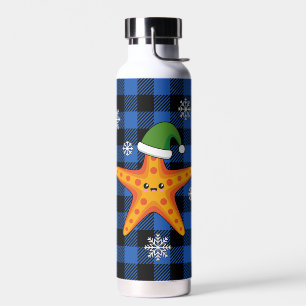 Bouteille D'eau Kawaii Xmas Starfish sur Blue Buffalo Motif
